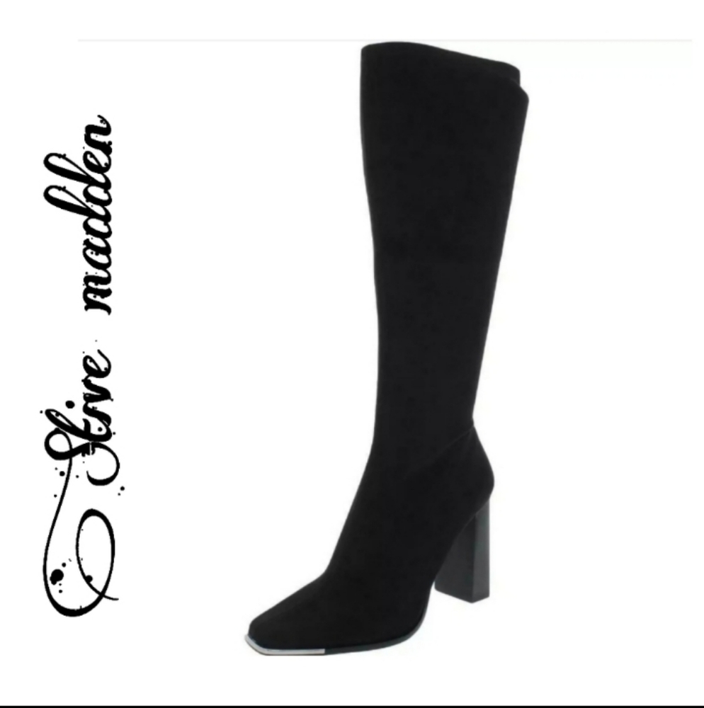 Steve Madden Womens Fedora Square Toe Block Heel Knee-High Boots Shoes